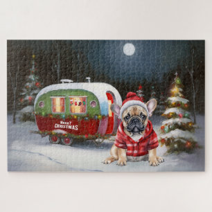 Winter Franse Bulldog Caravan Kerstmis Avontuur Legpuzzel