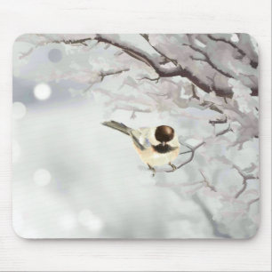 Winter Frosty Tree Chickadee Bird Custom Name Muismat