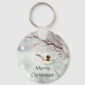Winter Frosty Tree Chickadee Bird Custom Name Sleutelhanger (Voorkant)