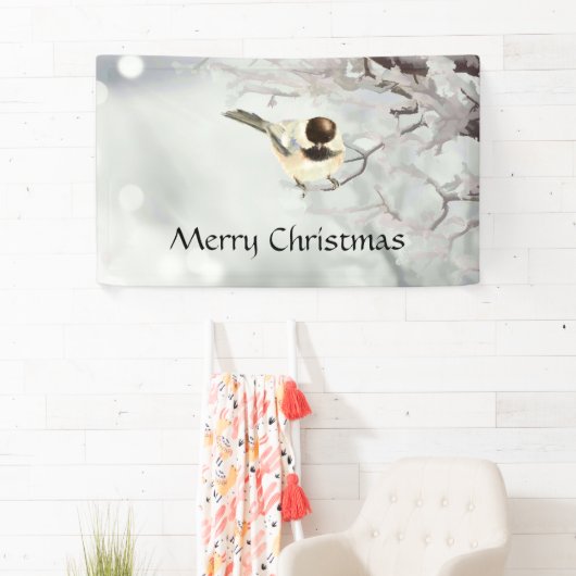 Winter Frosty Tree Chickadee Bird Custom Spandoek (Insitu)