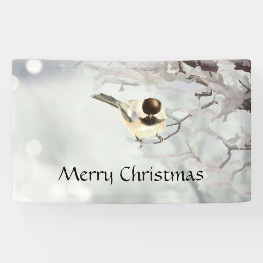 Winter Frosty Tree Chickadee Bird Custom Spandoek (Horizontaal)