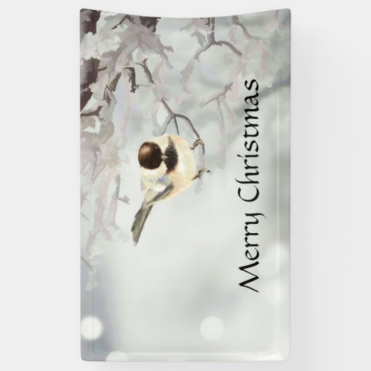 Winter Frosty Tree Chickadee Bird Custom Spandoek (Verticaal)