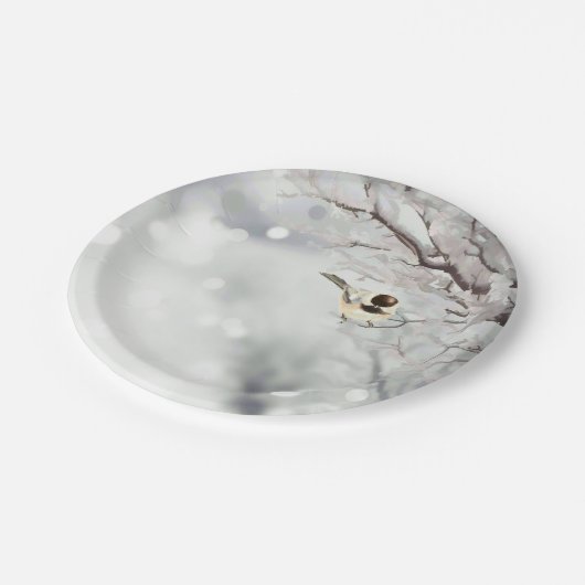 Winter Frosty Tree Chickadee Vogelkunst Papieren Bordje (Gekanteld)