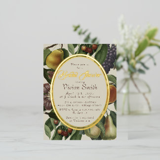 Winter Fruit & Botanische Bruiloftsdouche Uitnodig Folie Uitnodiging Briefkaart