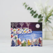 Winter Fun Ice Skaters Houders Post Card Briefkaart (Staand voorkant)