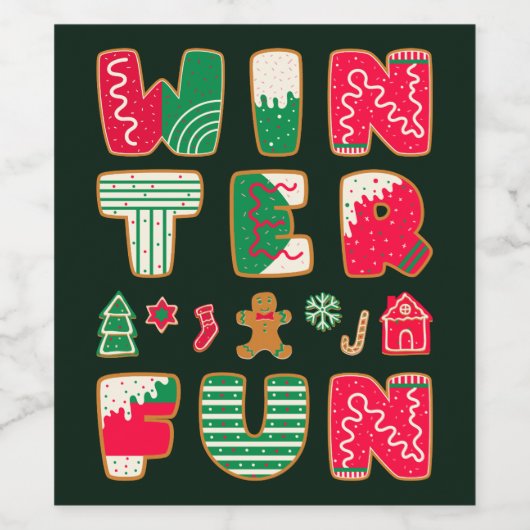 Winter Fun Kerstkoekjes Red Green Holiday Wijn Etiket (Enkel label)