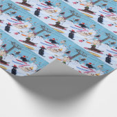 Winter Fun Kerstmis Skiing Labradors schilderen Cadeaupapier (Hoek)