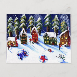 Winter Fun Making Snow Angels Folk Art Briefkaart