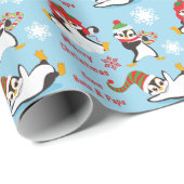 Winter Fun Penguins Kerstmis Cadeaupapier (Rol Hoek)