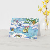 Winter Fun - schattige muis art card Kaart (Gele Bloem)