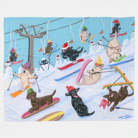 Winter Fun Skiing kerstlabradors Fleece Deken (Voorkant (Horizontaal))