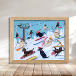 Winter Fun Skiing Labradors Artwork Poster