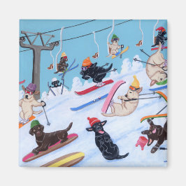 Winter Fun Skiing Labradors Magneet