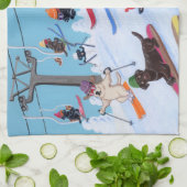 Winter Fun Skiing Labradors Painting Theedoek (Gevouwen)