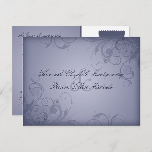 Winter Garden Metallic Blue Wedding Response/RVSP Uitnodiging Briefkaart (Voorkant / Achterkant)