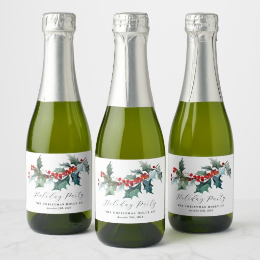 Winter gebladerte Holly bessen Mini Champagne Labe Sparkling Wijnetiket (Flessen)