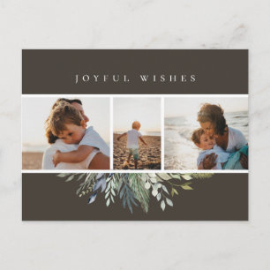 Winter gebladerte Kerst Foto Collage Grijs Feestdagenkaart