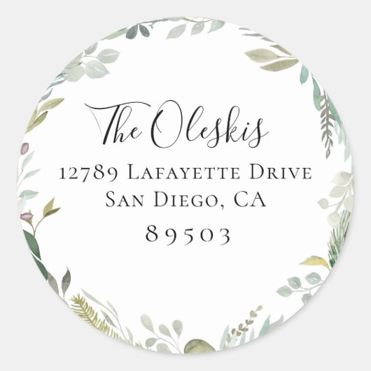 Winter gebladerte krans retour adres Sticker (Voorkant)