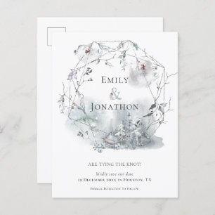 Winter gebladerte namen bruiloft opslaan van de da uitnodiging briefkaart