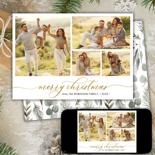 Winter gebladerte Script 4 Fotocollage Kerstmis Feestdagenkaart