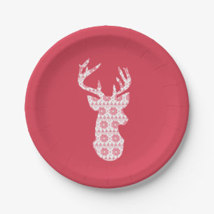 Winter gebreide kerst rendieren papier Borden Papieren Bordje