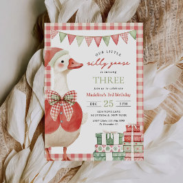Winter Gekke Goose Christmas Gingham 3e verjaardag Kaart