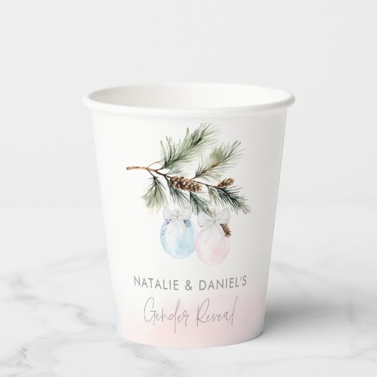 Winter Gender onthullen Baby shower Papier Cups Papieren Bekers (Achterkant)