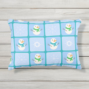 Winter geruit patroon sneeuwman en sneeuwvlokken buitenkussen