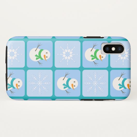 Winter geruit patroon sneeuwman en sneeuwvlokken Case-Mate iPhone case (Achterkant (horizontaal))