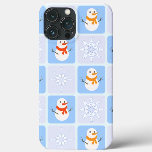 Winter geruit patroon sneeuwman en sneeuwvlokken Case-Mate iPhone case (Achterkant)