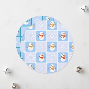 Winter geruit patroon sneeuwman en sneeuwvlokken feestdagenkaart