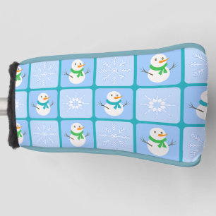 Winter geruit patroon sneeuwman en sneeuwvlokken golfheadcover
