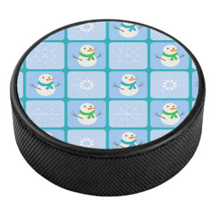 Winter geruit patroon sneeuwman en sneeuwvlokken hockey puck