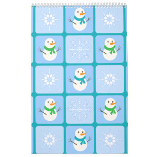 Winter geruit patroon sneeuwman en sneeuwvlokken kalender