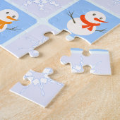 Winter geruit patroon sneeuwman en sneeuwvlokken legpuzzel (Zijkant)