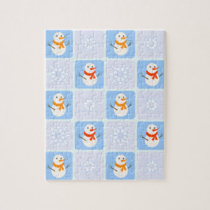 Winter geruit patroon sneeuwman en sneeuwvlokken legpuzzel