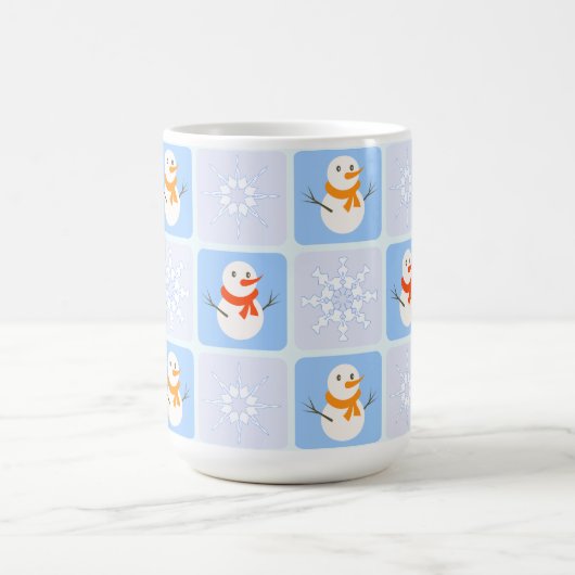 Winter geruit patroon sneeuwman en sneeuwvlokken magische mok (Midden)