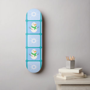 Winter geruit patroon sneeuwman en sneeuwvlokken skateboard