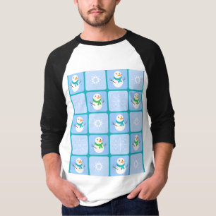 Winter geruit patroon sneeuwman en sneeuwvlokken t-shirt