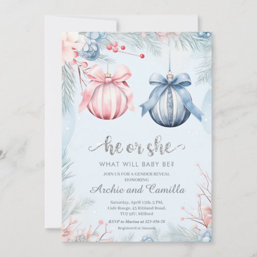 Winter Geslacht Reveal Hij of Zij Feest Kaart (Voorkant)