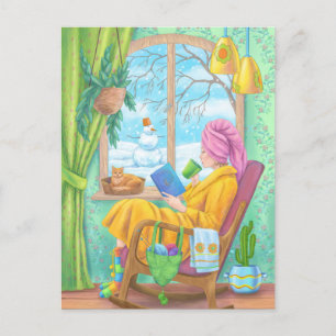 Winter gezellige hand getekend huis illustratie briefkaart