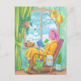 Winter gezellige hand getekend huis illustratie briefkaart