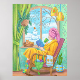 Winter gezellige hand getekend huis illustratie poster