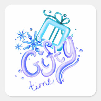 Winter Gifty Time Stickers met cadeau en sneeuwvlo