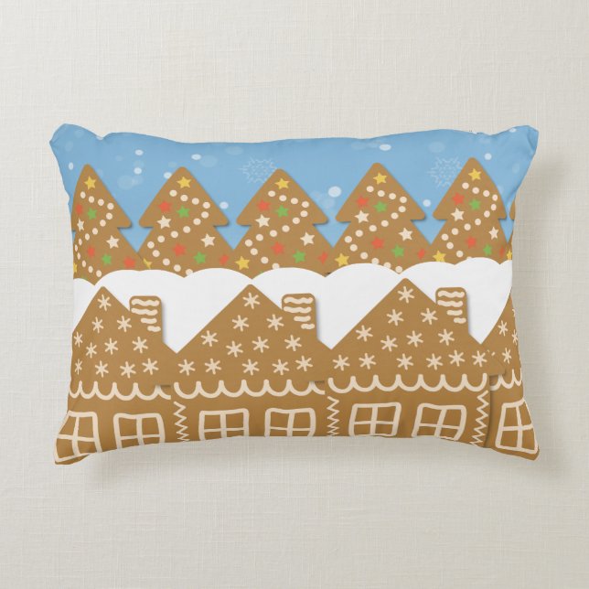 Winter Gingerbrood Street Decoratief  Accent Kussen (Voorkant)