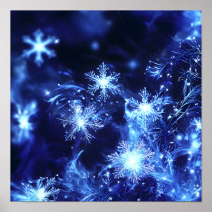 Winter Glans Blauwe Sneeuwvlokken Poster