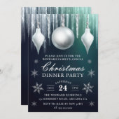 Winter Glass Baubles & Snowflakes Kerstdiner Kaart (Voorkant / Achterkant)