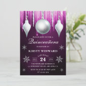 Winter Glass Baubles & Snowflakes Quinceanera Kaart (Staand voorkant)
