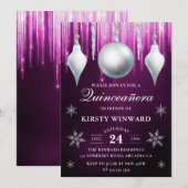 Winter Glass Baubles & Snowflakes Quinceanera Kaart (Voorkant / Achterkant)