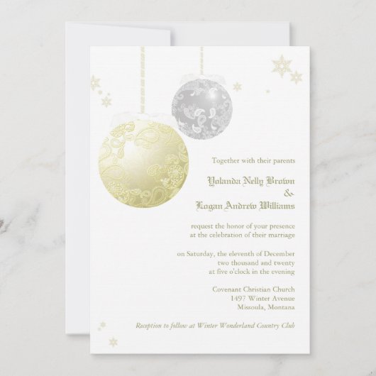 Winter Glitters Gold & Silver Wedding Kaart (Voorkant)